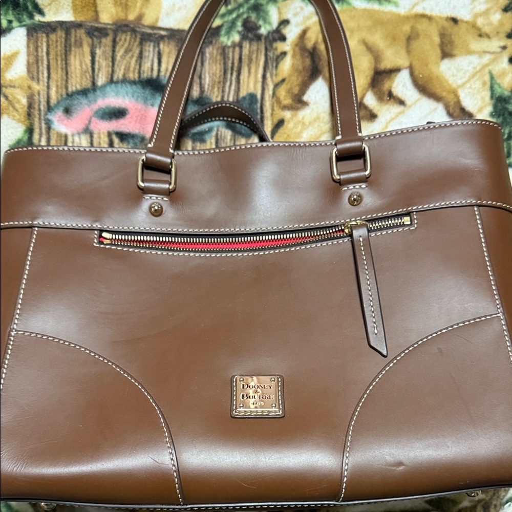 Dooney & Bourke Brown Leather Briefcase with Red Accent